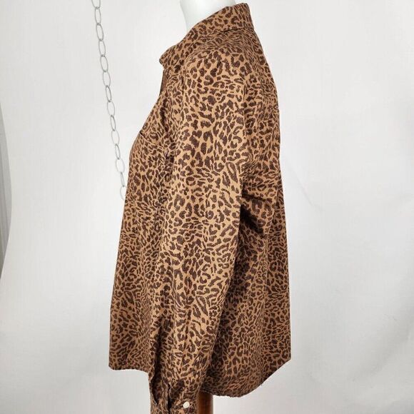 Style & Co. Collection Leopard Print Poplin Button Down Long Sleeve Top Womens L - Picture 3 of 6